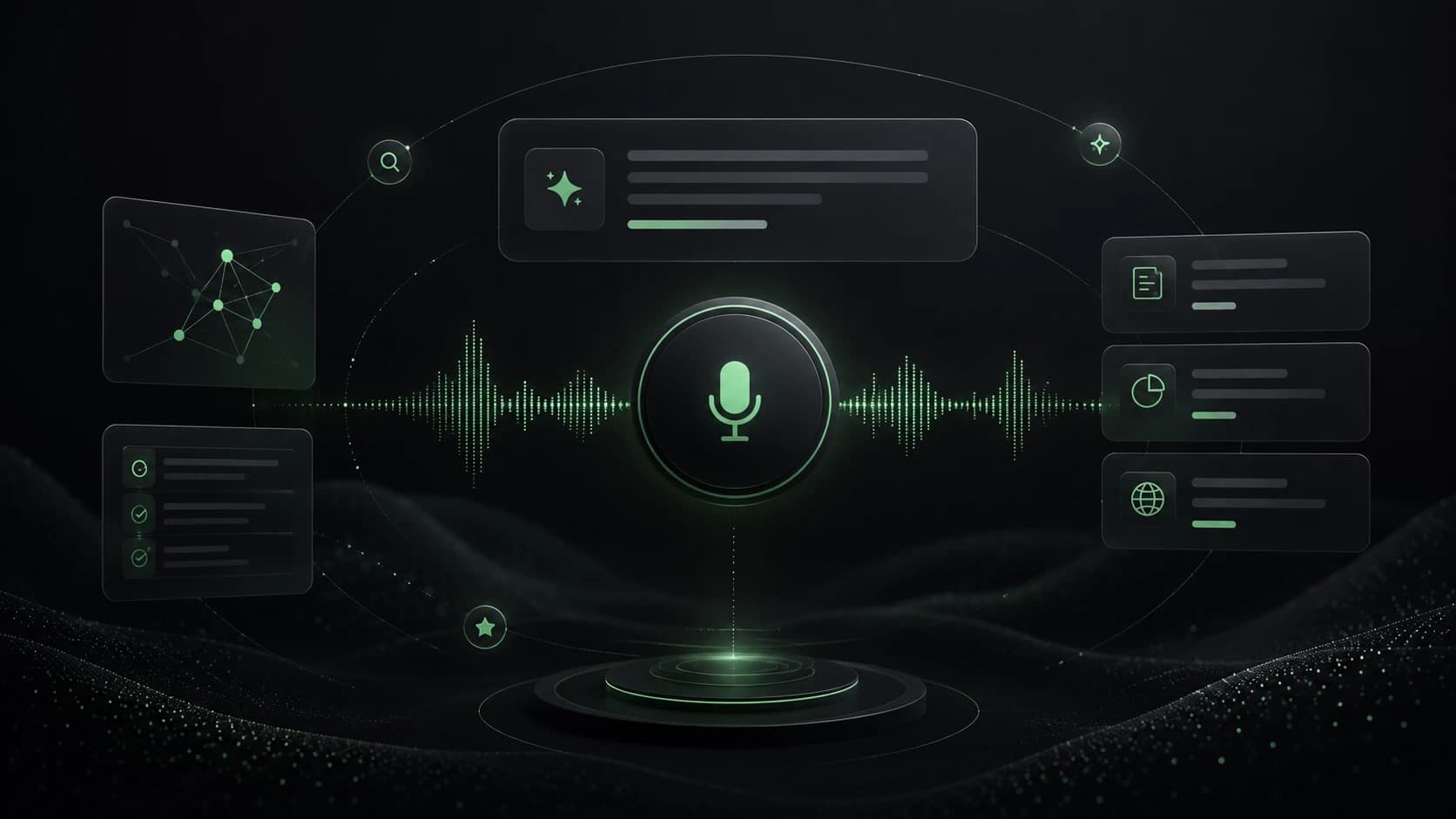 Microfoon met geluidsgolf-visualisatie — een AI-medewerker die de telefoon opneemt