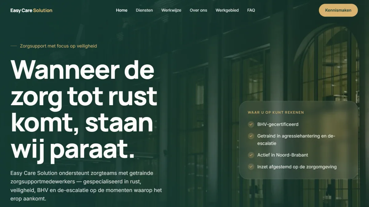 Website van Easy Care Solution, gebouwd door TwentyTwo Labs