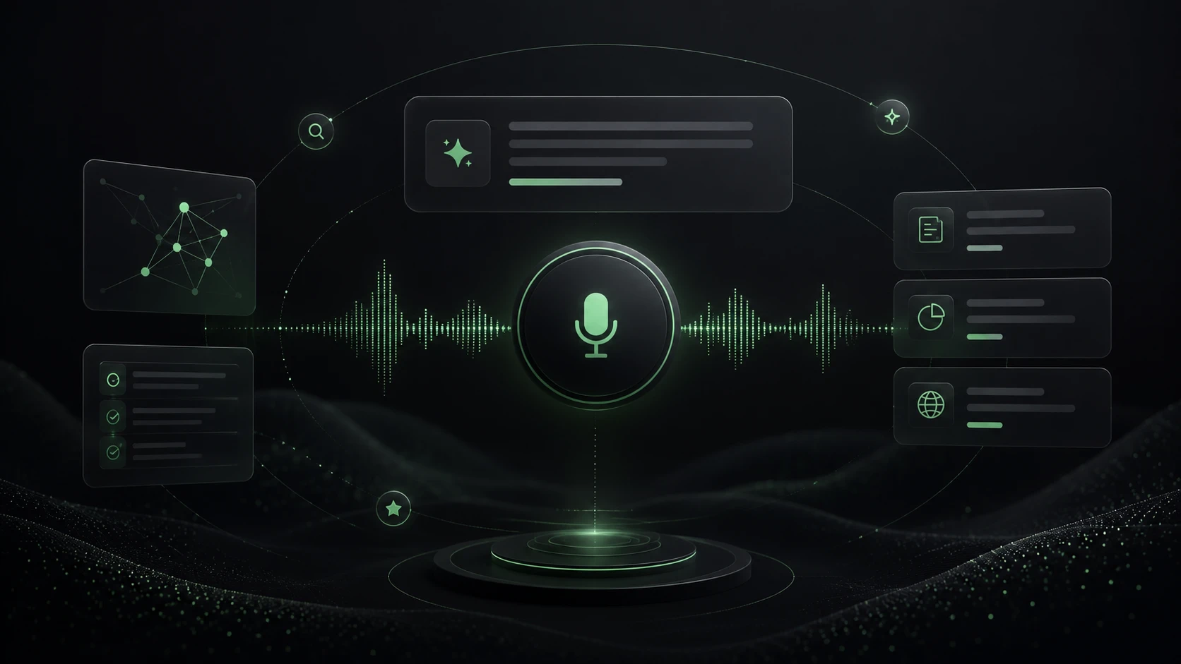Microfoon met geluidsgolf-visualisatie — een AI-medewerker die de telefoon opneemt